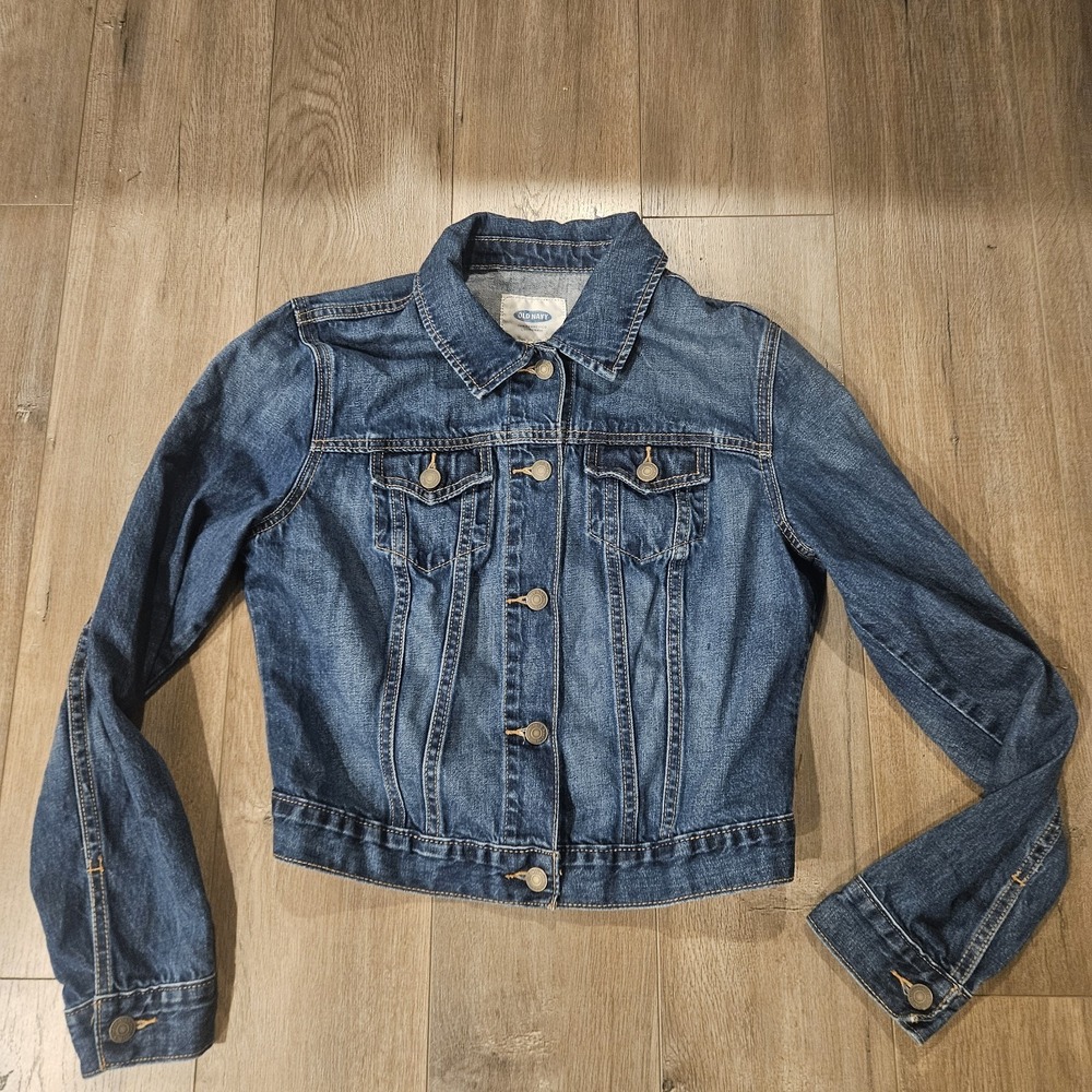 Old Navy Jean Jacket Womens Medium Blue Denim Button Front Classic Trucker